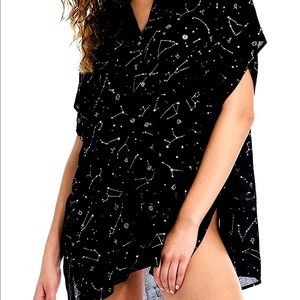 BLACK ZODIAC SWIM SHIRT WITH GOLD ZODIAC CONSTELLATIONS/Wear Multiple Ways